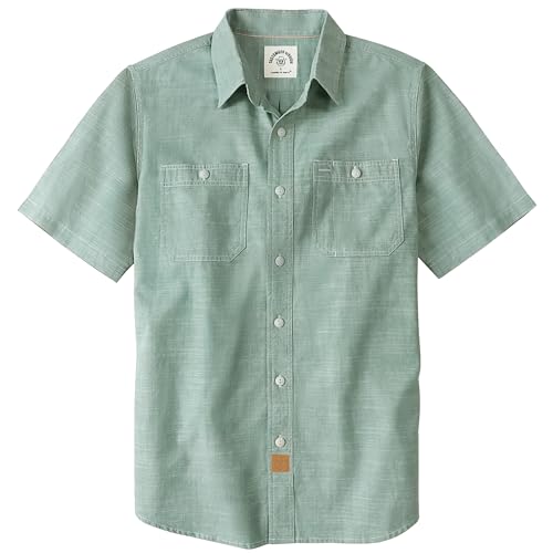 Dubinik® Chemise Homme Manches Courtes en Chambray Coton Léger Coupe Regular Deux Poches Style Urbain Décontracté Vert Clair XL