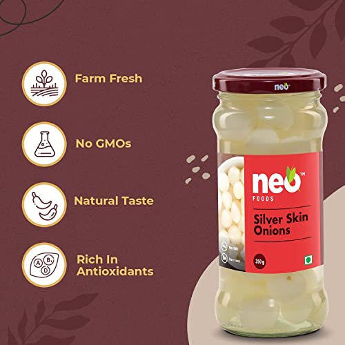 Image of Neo Silver Skin Onions 350g I 100% Vegan & Natural I Ideal for Cocktail and as Side Dish for Snacks I Non-GMO I (Pack of 1)