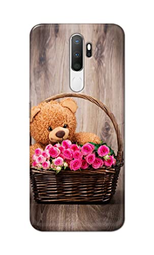 Image of PRINTFIDAA Roses and Teddy Bear in The Wicker Hard Back Cover for Oppo A5 (2020) / Oppo A9 (2020) / Oppo A11x Back Cover -(P6) KAT1004