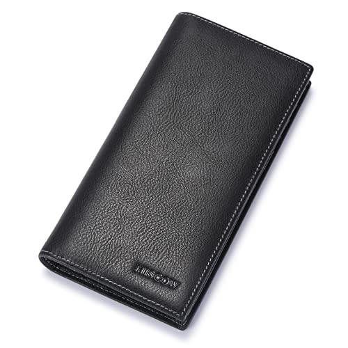 HISCOW Bifold Long Wallet with 15 Credit Card Slots - Italian Calfskin (Vintage Black)