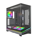 MONTECH Sky 3 ATX PC Case, Panoramic Glass, Adjustable Airflow, Personalized Design, 360mm Radiator Support, 3x120mm ARGB PWM Fans Pre-Installed, Compact Build for Next-Gen GPU, Black (SKY3B)
