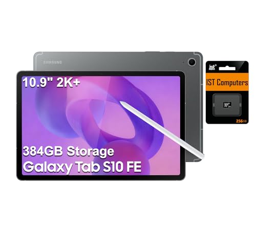 Samsung Galaxy Tab S10 FE Android Tablet (10.9' 2K+ Touchscreen, 8-Core, 8GB RAM, 384GB Storage (128GB+256GB SD Card)), S Pen, Long Battery Life, Dual Cameras, Lightweight, SM-X520, NA Version, Gray
