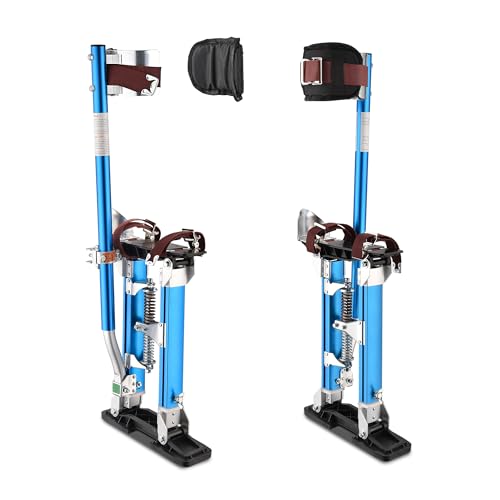 ZeHuoGe Blue Drywall Stilts 16\"-24\" with Knee Pads Protection, Adjustable Aluminum Tool Stilt for Painting Taping or Cleaning (Blue 16\"-24\")