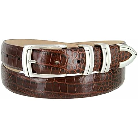 Harbor Italian Calfskin Genuine Leather Designer Golf Dress Belt 1-1/8"(30mm) Wide (Alligator Brown, 38) Cover