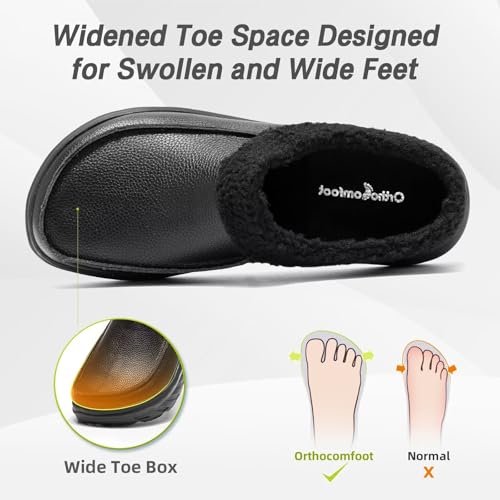 OrthoComfoot Women's Orthopedic Wide Winter Slippers for Diabetic: Comfortable Arch Support Flat Feet Plantar Fasciitis Leather Dress Shoes, Cushion Casual Warm Orthotic Foot Heel Pain Walking Shoes2