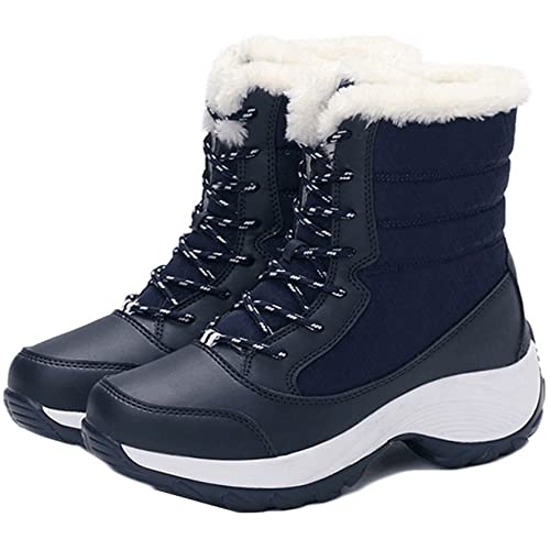 Bottes de neige pour femmes élégantes garder au chaud bottines d'hiver épaissies en plein air en peluche doublées à lacets bout rond plate-forme bottines Cover