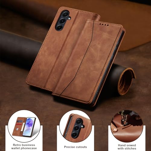 Image of Jasonyu Flip Wallet Case for Samsung Galaxy A55,Leather Magnetic Folio Cover with Card Holder,Kickstand - TPU Shockproof Durable Protective Phone Case,Brown