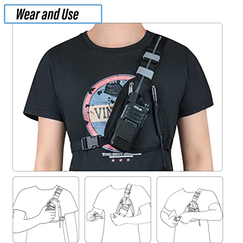 Hyshikra Universal Radio Chest Pack, Walkie-Talkie Nylon Holder, Holster Case Pouch Front Pack Accessories For Baofeng Uv5R Kenwood Yaesu Motorola Cobra Retevis Two Way Radio (Black) #TOP3