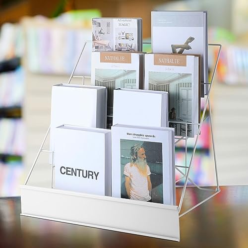 Sintuff Book Display Rack 4 Tier Comic Wire Book Display Rack 18" White Tabletop CD Magazine Retail Countertop Metal Racks for Display Library Classroom Picture Literature - Image 3