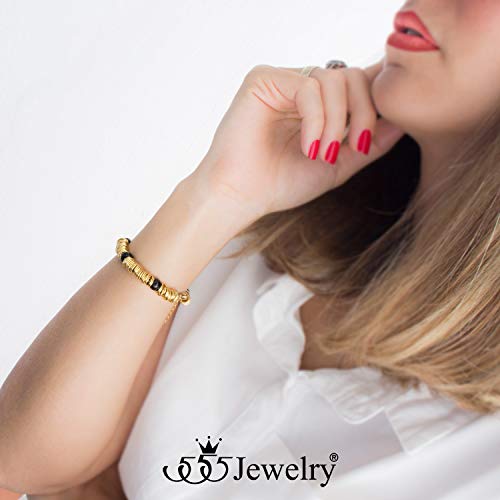 Image of 555Jewelry Stainless Steel Extendable Charm Discs & Beads Bracelet for Women