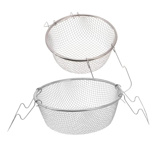 TOVINANNA 2 Piezas Cesta Freidora de Acero Inoxidable con Mango Resistente al Calor Doble y Cesta Multifuncional para Freír Patatas Pollo y Pescado Utensilio Duradero para Cocina Doméstica