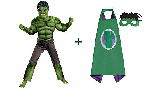 Image of FancyDressWale Green Superhero Costume + Plastic Mask + Cape