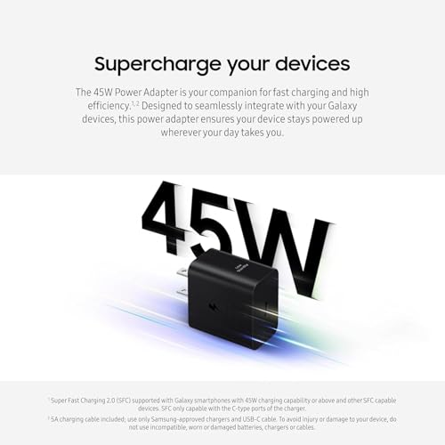 Image of Original Charger C to C Compatible with Samsung S22+ 45Watts | Black | Adapter and Cable