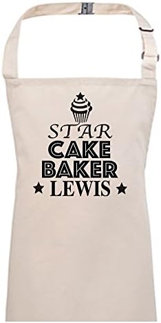 Personalised Kids Apron - 'Star Cake Baker' With Custom Name, 65% Polyester 35% Cotton