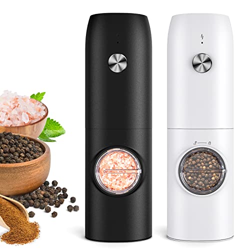 Comparison: Best Electric Pepper Mill 4 Electric Salt and Pepper Grinder Set, Rechargeable Automatic Pepper Mill Grinder with LED Light, Adjustable Coarseness shakers, One-Hand Operation for Kitchen Appliances(2 Pack,Black+White)