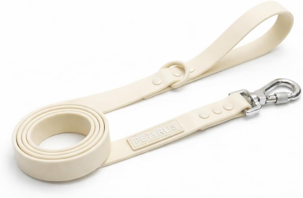 5ft Waterproof Dog Leash for Small, Medium, Large Dogs - Biothane Coated Odor-Proof Lead with Locking Carabiner, Heavy Duty Easy Clean Training Leash (Tan Brown - Gold)