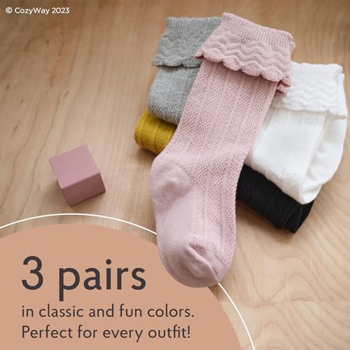 CozyWay Baby & Toddler Knee High Socks For Baby Girls Multi Color - 3 Pack3