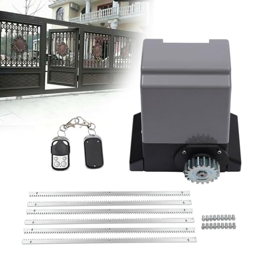 Moteur pour portail coulissant, 550w Opérateur de Portail Coulissant Automatique avec 2 Télécommandes, Crémaillère Charge Maximale 1200 kg