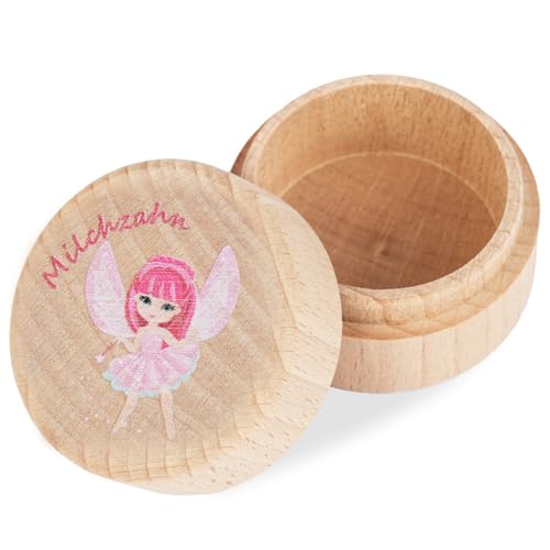Aolso Milchzahndose Holz, Milchzahndose Mädchen & Jungen, Zahnbox für Milchzähne aus Holz mit Namen zum Aufstellen, Zahndose für Zahnfee Geschenke mit Display Funktion(Fee)
