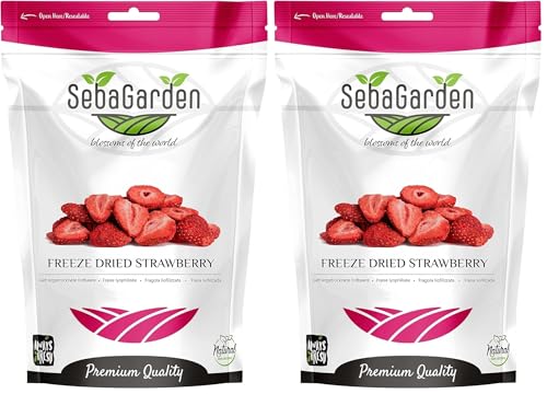 Seba Garden Fresas liofilizadas de primera calidad, sabrosas fresas europeas sin OMG y veganas (100 g) (Paquete de 2)