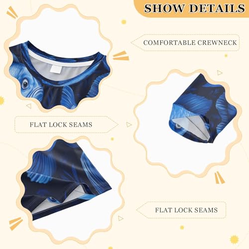 Blue Fish Pattern Boys Rash Guard Long Sleeve UPF 50+ Boys Swim Shirt Quick Dry Shirt for 3-12 Years3