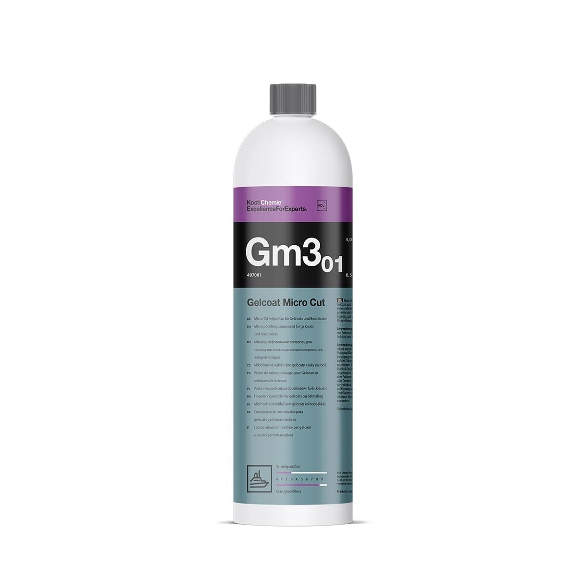 Koch Chemie Gelcoat Micro Cut 1 l Gm3.01 wraz z mikrowłóknem Micro Cut ściereczka do polerowania Gelcoat Politura Buty, zestaw politury GFK