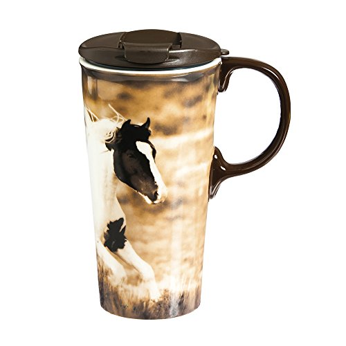 Travel Mug for Animal Lovers, Realistic Horses Design 17 OZ Ceramic Cup - 4 x 5 x 7 Inches Insulated Coffee Tea Travel Mug