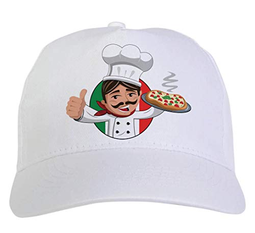 Cucito in 5 pannelli Generico Cappellino Bianco Pizzaiolo Pizza Personalizzato Sublimazione Sportivo Ultras 33 Baseball