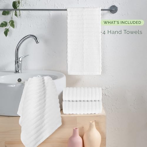 Image of Elegant Comfort Luxury 100% Turkish Cotton Corduroy Ribbed 4 Pack Hand Towel Set 16 x 28 Inch - Absorbent, Super Soft, Quick Dry, Premium Towels for Bathroom, Gym, Spa and Hotel Use, White