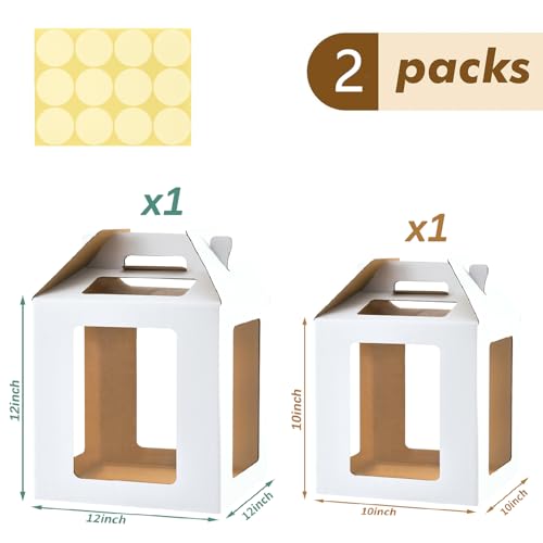 WINHPH Tall Cake Boxes with 6 Viewing Windows and Handle - Available in 10x10x10 & 12x12x12 Inches for Tiered Cakes - Image 2
