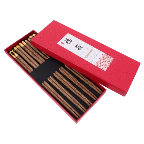 iplusmile 5 ペア双 木製箸 再利用可能 手彫りデザイン 軽量耐久 家用食器 滑り止め機能付き 和風テーブルウェア