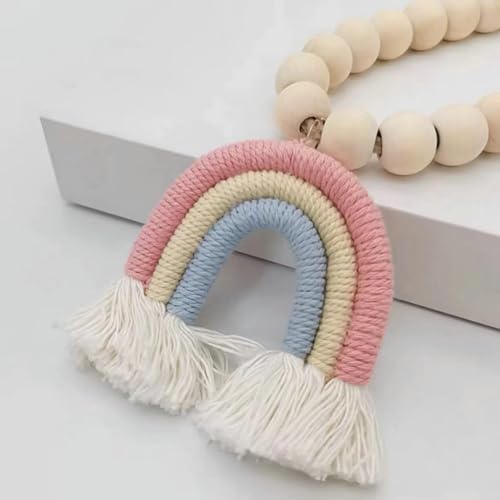2PCS Curtain Tie Backs, Curtain Tiebacks with Rainbow Tassel Pendant, Wooden Beaded Tie Backs for Curtains, No Punching Curtain Holdbacks Window Treatment for Bedroom Nursery Farmhouse Boho Decor - Image 3