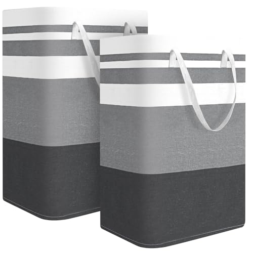 2-Pack Large Laundry Basket, Waterproof, Freestanding Laundry Hamper, Collapsible Tall Clothes Hamper with Extended Handles for Clothes Toys in the Dorm and Family