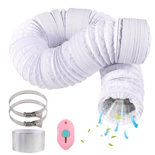 PVC-Flexschlauch 80 mm flexibler Kanal Aluminiumfolienkanal isolierter Kanal Belüftungsluftkanal PVC-Rohr für Universal-Wäschetrockner (80 mm x 4,7 m, weiß)