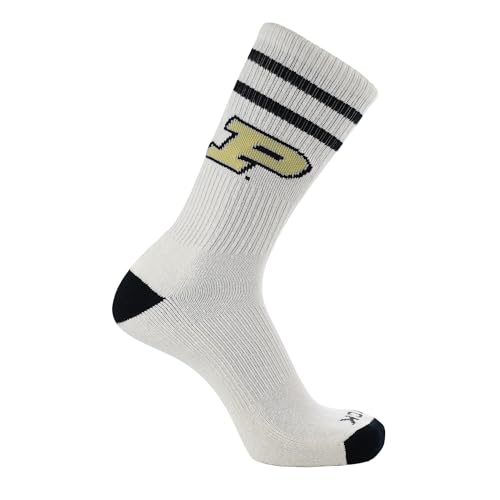 TCK Purdue Boilermakers Socks | Vintage Soft Cotton Sock with Stripes – NCAA Licensed | Old Gold & Black Purdue University | College Fan Gameday Apparel for Men & Women | Men's & Women's (Large)