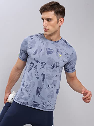 Image of TECHNOSPORT Men Polyester Regular Fit Half Sleeve Jacquard T-Shirt with Double Cool, Quick Dry & Anti Microbial for Sports, Running & Casual Use