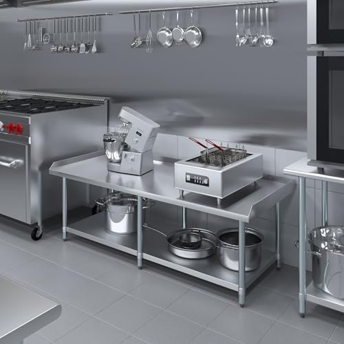 Image of AmGood Stainless Steel Equipment Stand - Heavy Duty, Commercial Grade, with Undershelf, NSF Certified (30 inch Width x 72 inch Length)