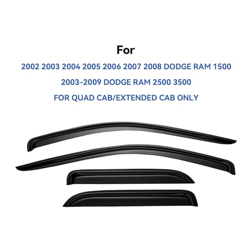Image of Window Visors Rain Guards for 2002-2008 Dodge Ram 1500 Quad Cab /Extended Cab, Window Vent Wind Deflectors Visors Shades for 03-09 Dodge Ram 2500 3500 Extended Cab