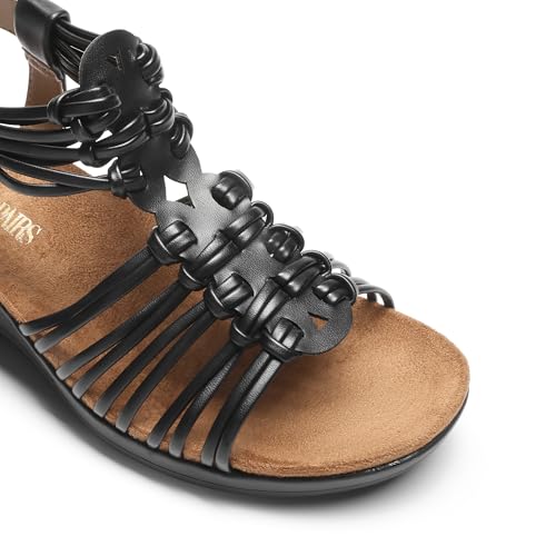 Image of DREAM PAIRS Women's Comfortable Strappy Low Heel Open Toe Slip-On Wedge Sandals Arch Support for Summer Dressy Shoes