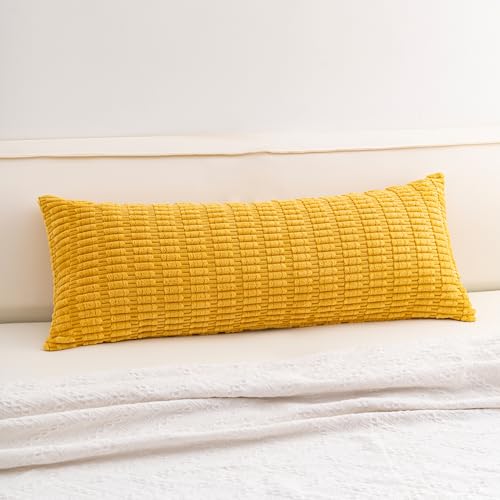 Image of Aegero Corduroy Decorative Throw Pillow Covers 14x36 Inch Soft Striped Pillow Covers Modern Farmhouse Home Decor for Sofa Living Room Couch Bed(Yellow)
