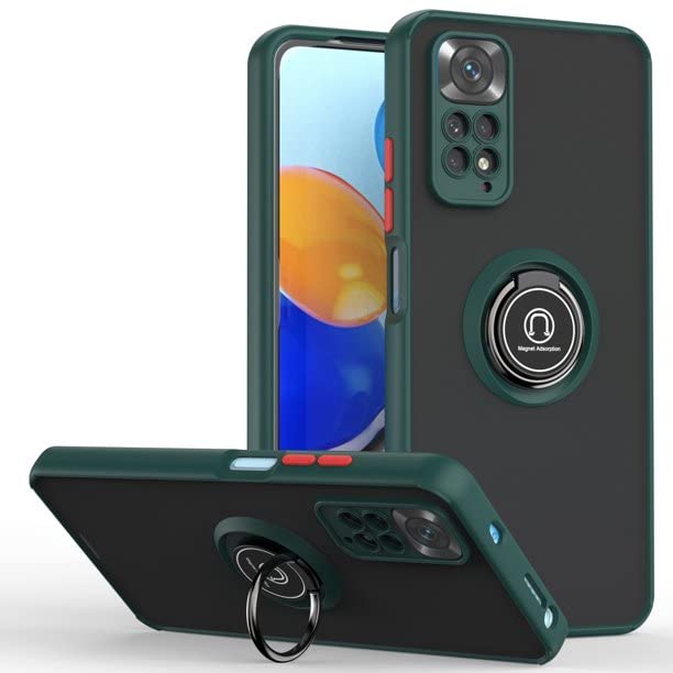 YIMICO for XIAOMI REDMI NOTE 11 4G/NOTE 11S 4G Case, Metal Ring Holder Grip Kickstand Car Magnetic Mount Shockproof Matte Hard Back Bumper cover for XIAOMI REDMI NOTE 11 4G/NOTE 11S 4G (Green)