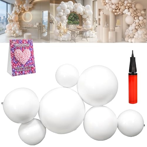Reusable Latex Free Balloon Garland PVC Inflatable Arch Kit with Linked Balloons and Pump Reusable Balloon Garland Cluster for Birthday Wedding Celebration Party Backdrop Decor(White)
