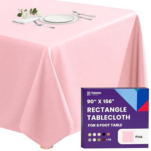 Image of Gee Di Moda Rectangle Tablecloth - 90 x 156 Inch Pink Table Cloth for 8 Foot Tables with Floor-Length Drop - Heavy Duty Washable Fabric for Holiday Party, Dinner, Weddings & Baby Shower