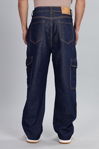 Image of INKD Men's Cargo Baggy Jeans - Mid-Rise | 100% Cotton | Contrast Stitch| 6 Pocket Styling | Baggy Jeans for Man | Loose fit & Comfortable (Available in Plus Sizes)