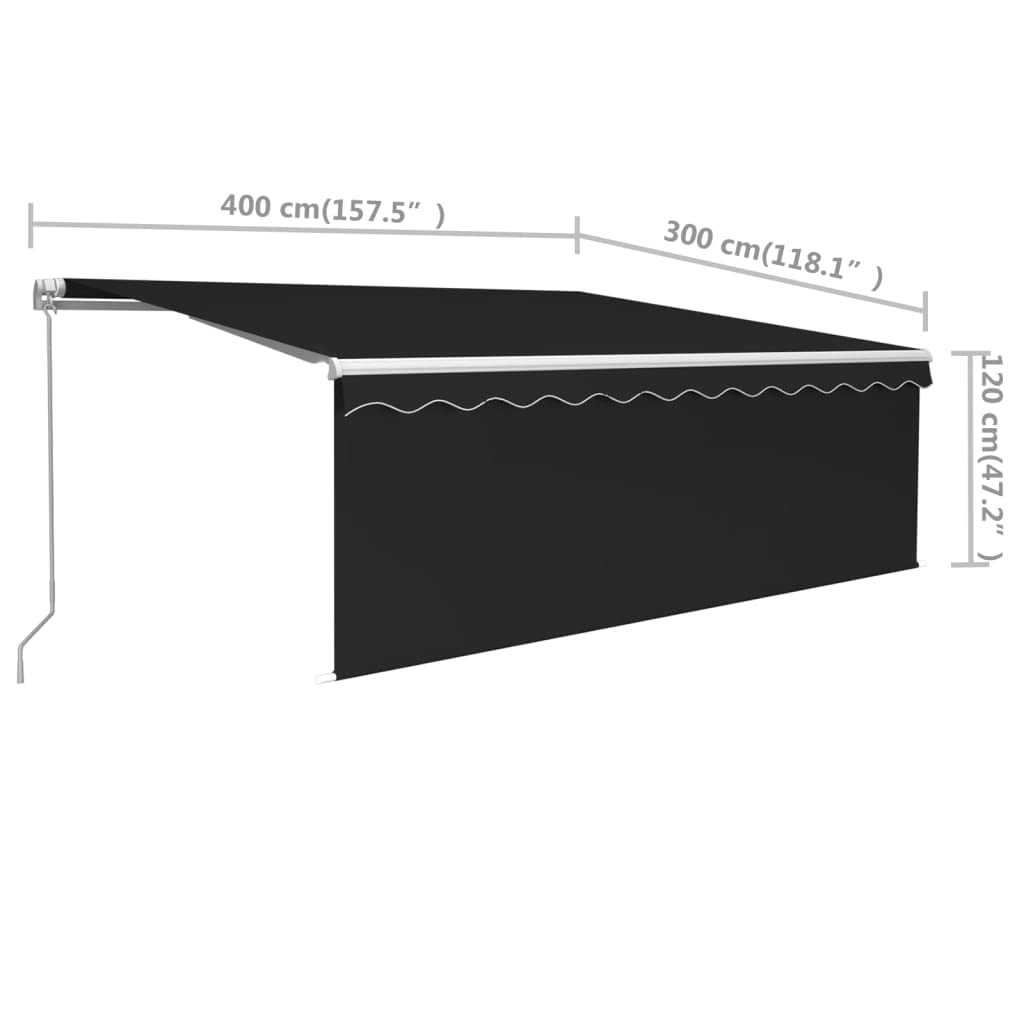 Tenda da sole retrattile manuale, 4 x 3 m, antracite, telaio in alluminio verniciato a polvere, tessuto in poliestere resistente ai raggi UV e all'acqua, funzionamento a manovella, protezione