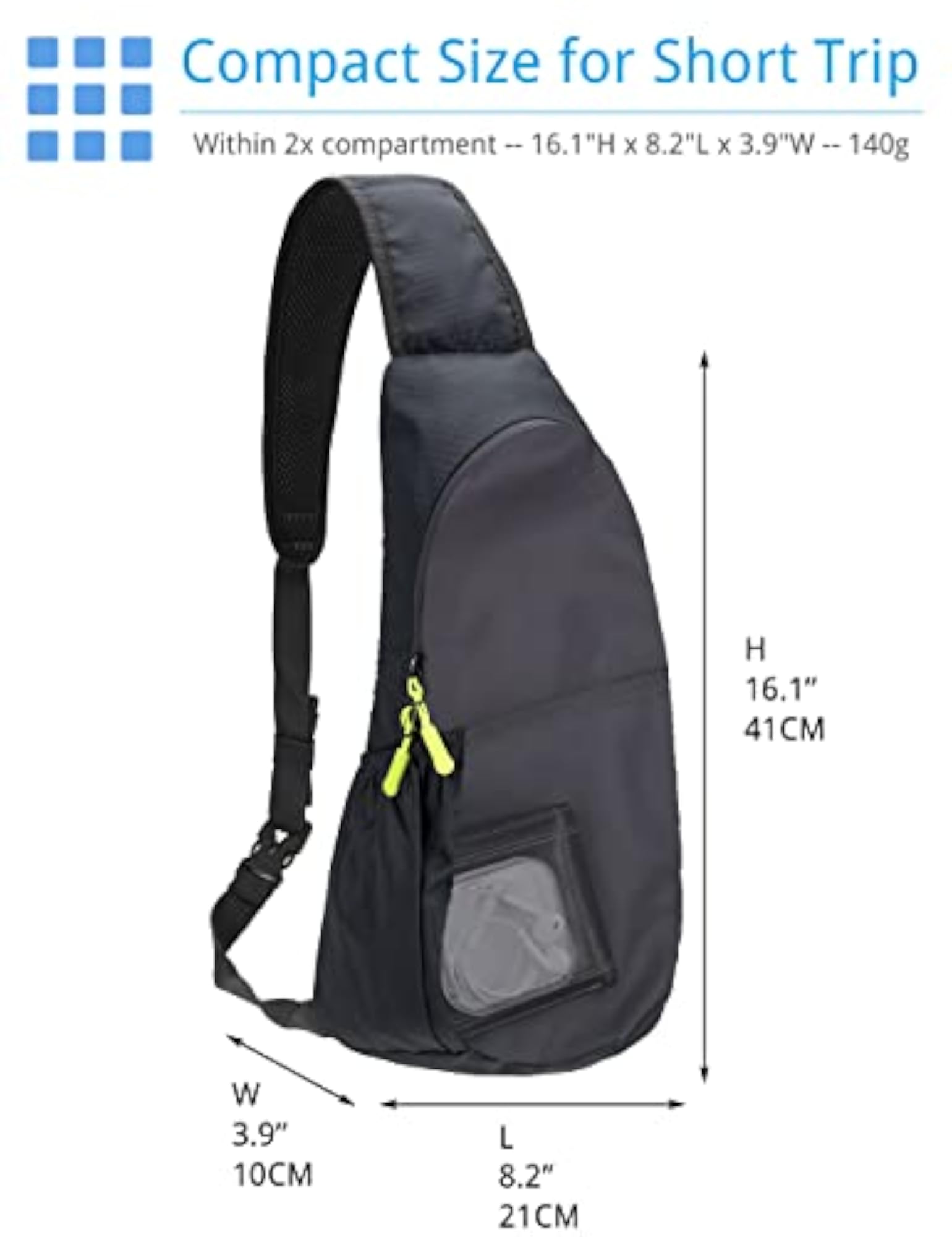 Lightweight Water Repellent Sling Backpack for Travel