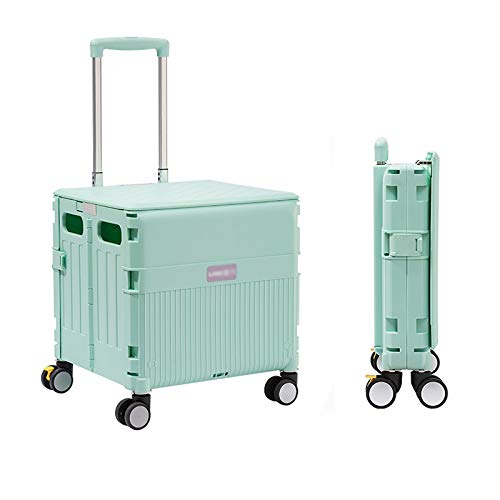 Carro duradero portátil, con tapa Rueda giratoria de 360° silenciosa y resistente al desgaste y mango de aleación de aluminio ajustable Carro plegable para maletero (ruedas verdes de 2,2 pulgadas)