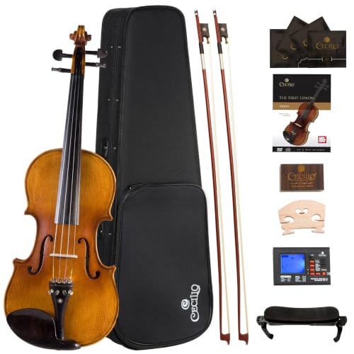 Cecilio Full Size 4/4 Violin with Hard Case & Shoulder Rest - Solidwood Ebony Fitted Violin with Premium Strings, Ideal for Beginners