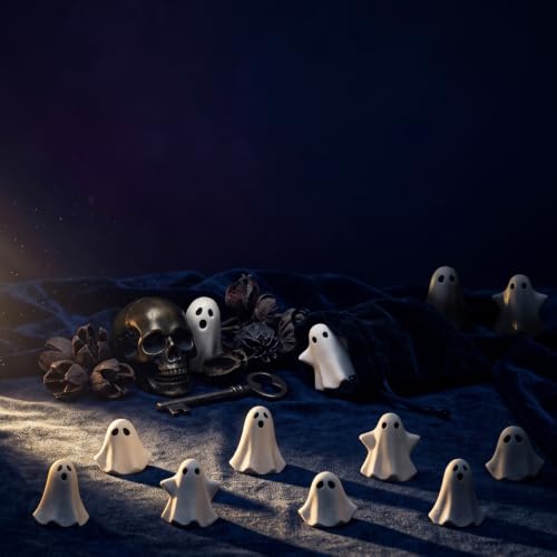 Image of FESTGLOX 50Pcs Mini Resin Ghosts, Tiny Halloween Ghost Figurines Miniatures