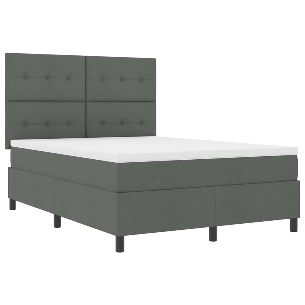 Cama con somier con cabecero gris oscuro de 140 x 190 cm, tejido de firmeza media, cabecero de altura regulable, tiras LED, marco de madera, alimentación USB
